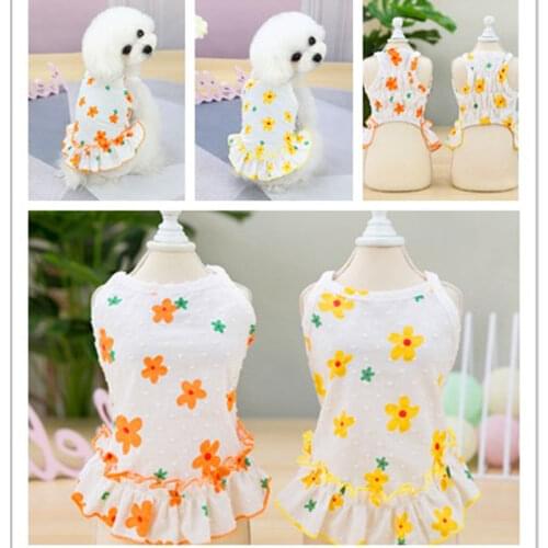 Orange Yellow Flower Pattern Girl Dog Clothes Soft Lace Tutu Cat Dress For Dogs Chihuahua Poodle Wedding Dress Skirt Summer XXL