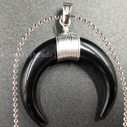 Free Shipping Women Fashion Jewelry Black Carnelian Art Necklace With Chain 1pcs C5500