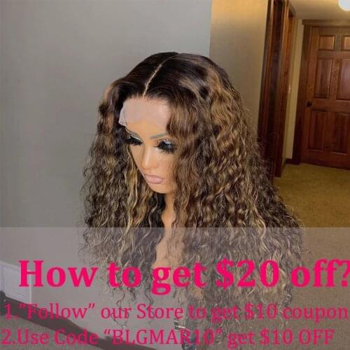 Water Wave Human Hair Lace Wigs Ombre Highlight Lace Wigs Honey Blonde T Part Lace Wig Brazilian Remy Hair Brown Color Wigs