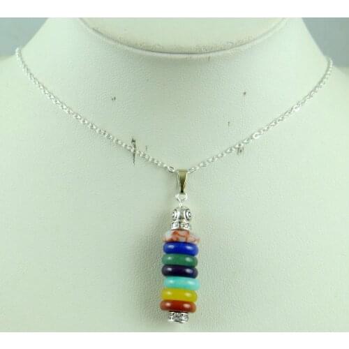 Natural stone7 Chakra Layered Quartz Crystal Pendants Chains Necklace for diy making Jewelry mixed charm pendant Accessories