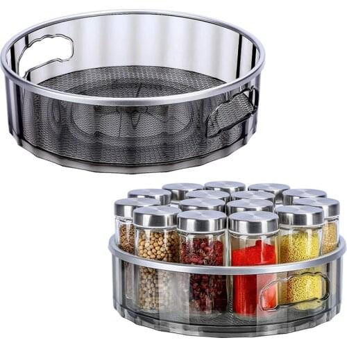Plastic Lazy Susan Turntable,Non-Skid Cabinet Pantry Under-Sink Organizer,Spice Rack Storage,2 Pack,Black