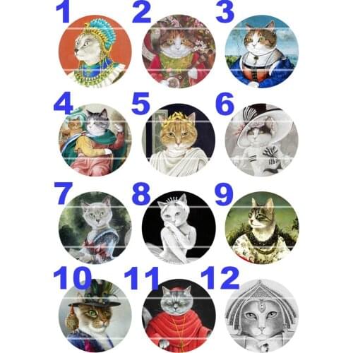 Handmade 10mm~30mm Colorful picture Cat Round Glass Cabochons for Necklace Decoration and Phone Chain Accessaries60/PCS-152