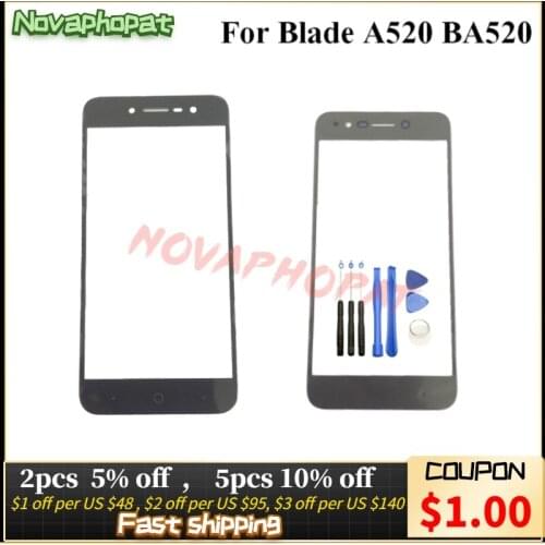 Novaphopat Covered On Front Touch Sensor Digitizer LCD Display Glass Panel For ZTE Blade A520 BA520 Outer Glass Lens Screen