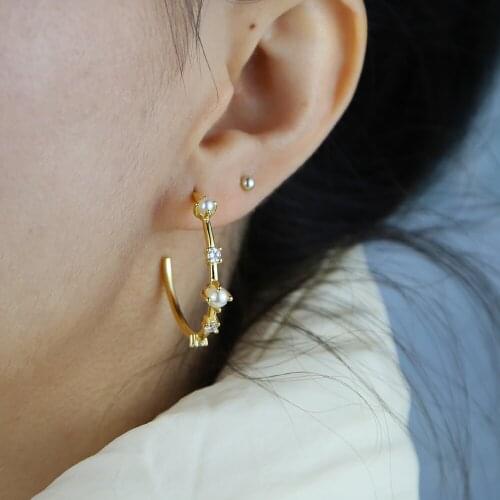 Cz pearl earring wholesale simple geometric round circle hoop promotion
