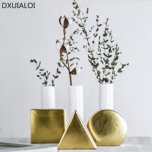 Nordic Simple geometric vase home decoration accessories Modern fashion gold vases for flower weddings porcelain decorations
