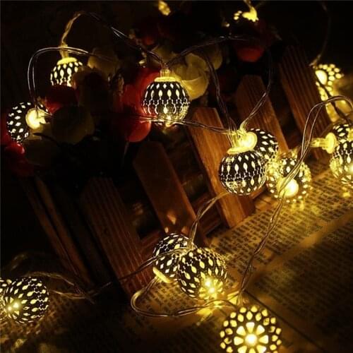 LED Solar Retro Morocco Steel Ball Holiday Fairy Globe Waterproof Lantern String Lights Decorative Home Garden Party Christmas