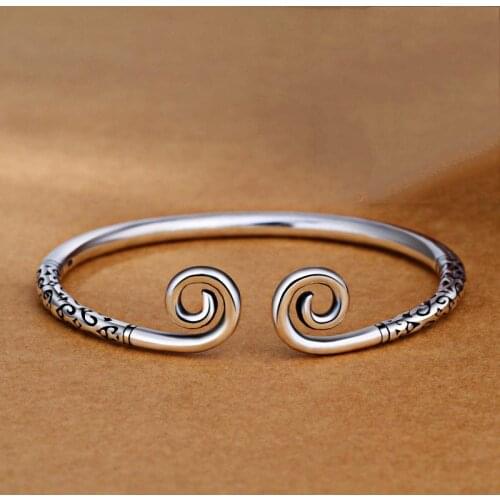 XIYANIKE 925 Sterling Silver Vintage Bangles & Bracelet Creative Lettering Handmade Jewelry for Women Couple Size Adjustable