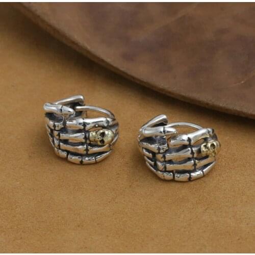 Handmade Vintage 925 Silver Skull Earrings Thai Silver Skeleton Man Earrings Real Sterling Silver Earrings