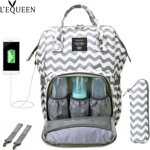 LEQUEEN Mummy bag USB Diaper Bag Baby Care Large Capacity Mom Backpack Mummy Maternity Wet Bag Waterproof Baby Pregnant Bag