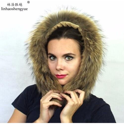 Linhaoshengyue 71cm long real fur raccoon fur collar