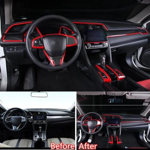 YAQUICKA For Honda Civic 10th 2016-17 Car Interior Front Console Steering Wheel Instrument Gear Shift Box Trim Styling Accessory