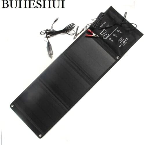 BUHESHUI 5V/18V 21W Solar Panel Charger Dual USB+DC Output Foldable Portable Solar Charger Bag For iphone Power Bank 12V Battery