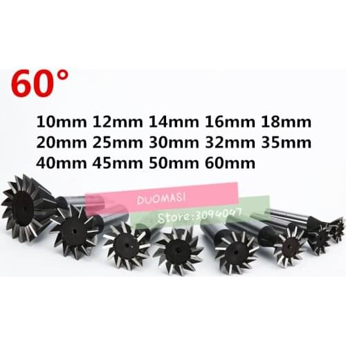 1PCS 60 Degree HSS Dovetail Milling Cutters 60 Degree 10mm 12mm 14mm 16mm 18mm 20mm 25mm 30mm 32mm 35mm 40mm 45mm 50mm 60mm