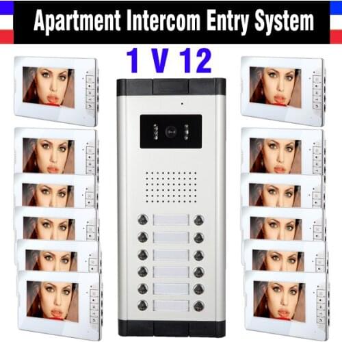 12 Units Apartment Intercom System 7 Inch Monitor Video Intercom Doorbell Door Phone Intercom Video Door Camera kits