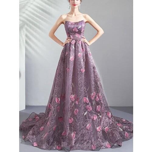 162 Fuchsia Boat-Neck Natural A-Line Floor-Length Tulle Long Evening/Prom Gowns فساتين السهرة платье Embroidery Free Shipping