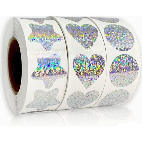 50-500pcs Laser Blank Love Heart Stars Round Stickers Handmade Decoration Holiday Birthday Party Sealing Label Sticker