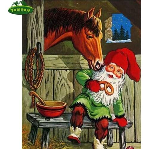 5D Diy Diamond Painting Cross Stitch 5D Diamond Mosaic Set Unfinished Decorative Needlework Diamond Embroidery Santa Claus Horse