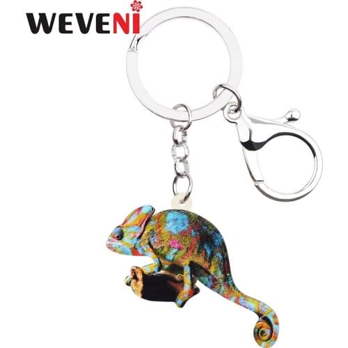 WEVENI Acrylic Chameleon Anole Key Chains Keychains Holder Novelty Animal Jewelry For Women Girls Teens Bag Car Charms Pendant
