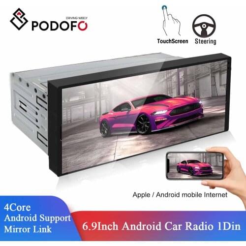 Podofo Android 1Din Car Stereo Receiver Multimedia Player 6.9 Inch Touch Screen Universal GPS WiFi Optional Autoradio For VW KIA