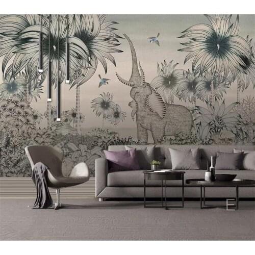 Wellyu Custom large mural 3d wallpaper medieval hand painted tropical jungle elephant flying bird background wall paper