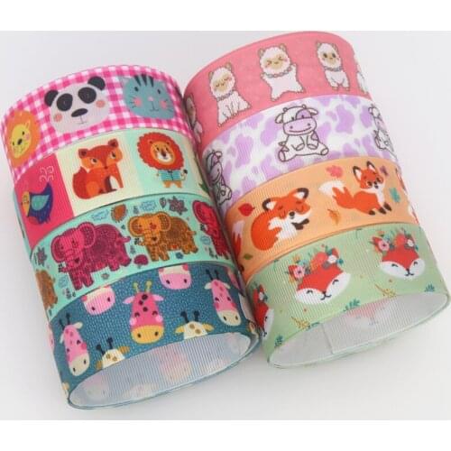 DHK 7/8''5yards fox Animals Cow Printed Grosgrain Ribbon Accessory Hairbow Headwear Decoration DIY Wholesale OEM C1880
