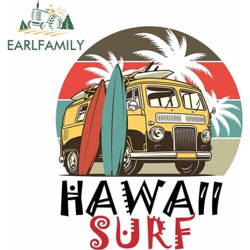 EARLFAMILY 13cm x 10.7cm for Beach Hawaii Surf Car Stickers RV Cartoon Occlusion Scratch Decal Refrigerator VAN Bumper Graphics