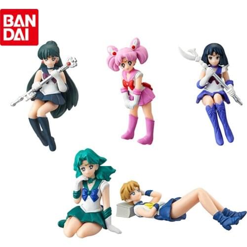 Bandai Genuine Gacha Sailor Moon Cute Desktop Ornaments Chibiusa Sailor Saturn Tenoh Haruka Kaiou Michiru Action Figure Toys