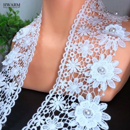 HWARM 10yard 7.9cm High Guality Sewing Trim Pink Beads African 3D Lace Fabric Ribbon DIY Wedding Decoration Christmas Curtain