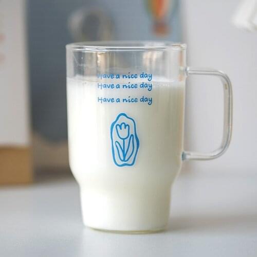 Simple Round Glass Cup Creative Heat Resistant Transparent Korean Glass Cup with Handle Modern Kubek Do Kawy Home Garden BL50BL