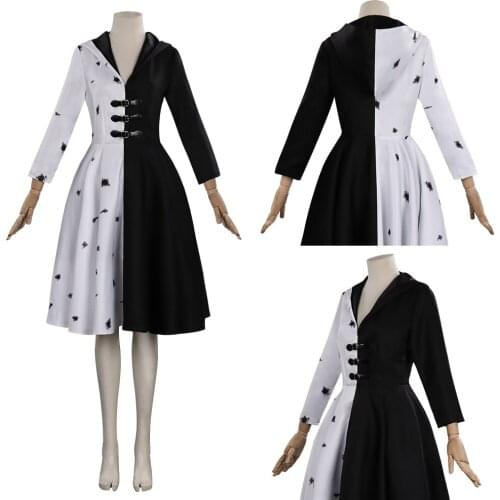Cruella Cosplay Costume Dress Outfits Halloween Carnival Suit