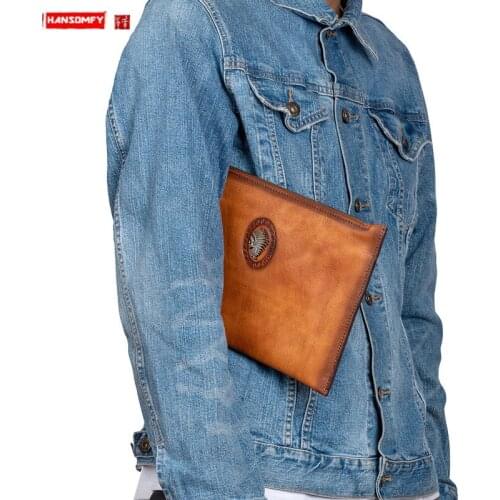 Leather Men Clutch Bag Large Capacity Envelope bag Men Wallets Cell Phone Pocket Passcard Pocket zip Long Purse Money Bags