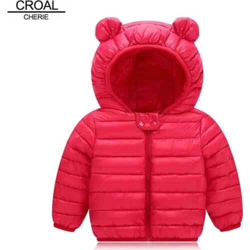 CROAL CHERIE Bear Ear Childrens Winter Jacket For Boys Fashion Hooded Thick Cotton-Padded Boy Coat Solid Parka Kid Clothes