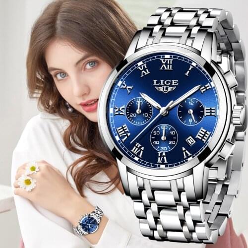 LIGE 2021New Fashion Women Watches Ladies Top Brand luxury Waterproof Quartz Clocks Watch Women Stainless Steel Date Gift Clock