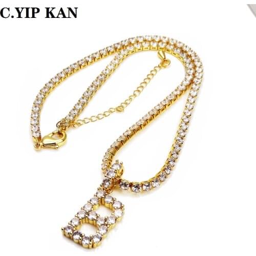 C.YIPKAN Fashionable Gold-plated micro-inlaid CZ Cubic Zirconia A-Z Punk First letter pendant necklace for women friends