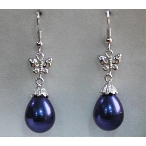 Fashion Style Silver Plated butterfly accessories 12x16mm deep blue water drop Shell Pearl Earrings