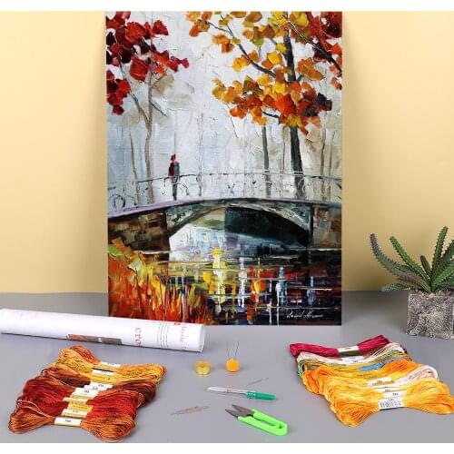 On The Bridge Printed Fabric 11CT Cross-Stitch Embroidery Patterns DMC Threads Sewing Knitting Handmade Hobby Floss For Gift