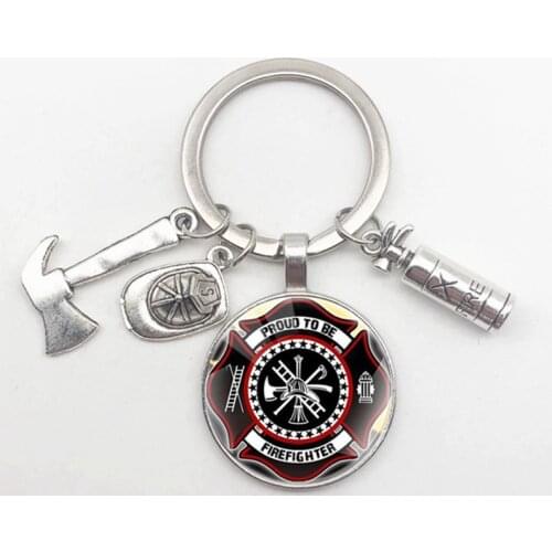 2022 New Firefighter Keychain Fire Extinguisher Hat Axe Tool Pendant Pendant Husband Lover Jewelry Gift