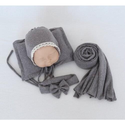 New color dot knitted stretch wrap bonnet and pillow headband Four piece Set Newborn photography props Baby Lace bonnet