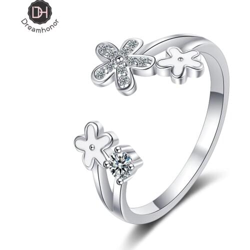2021 New Arrivals Simple 925 Silver Crystal Rhinestone Zircon Daisy Flower Rings For Woman Jewelry Gift