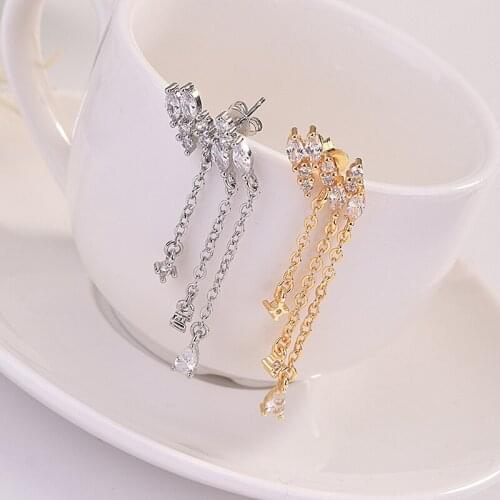 New Fashion Asymmetry Long&short Earrings 18k Gold Diamond Earrings for Women Wedding Engagement Bridal Jewelry Accessories