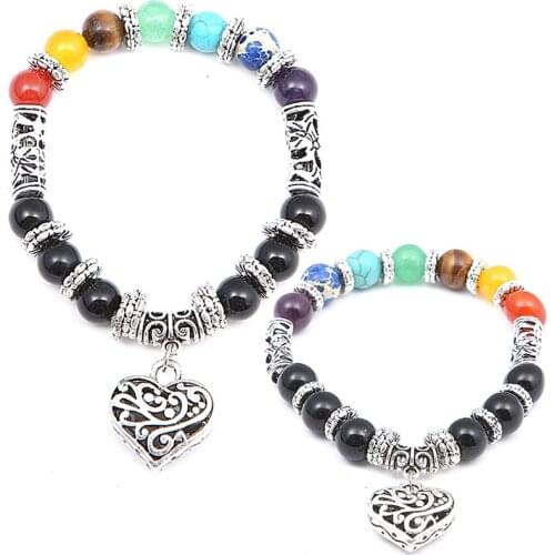 Heart Pendant Chakra Bracelets Natural Stone Charm Bracelet Men Hombre Bracciale Uomo Tiger Eye Bracelet For Women Man Gift