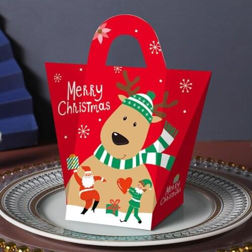 Happy Christmas Party Portable Candy Snack Cookie Gift Box New Gift Packaging Paper Box Childrens Creative Portable Candy Box