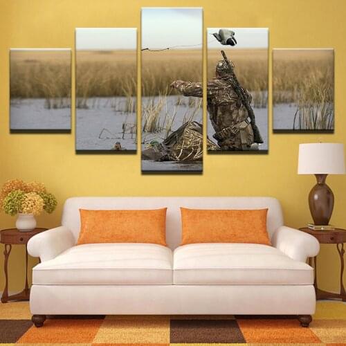 Framework Vintage Home Decoration Paintings On Canvas 5 Panel Hunter Wall Modular For Living Room HD Printed