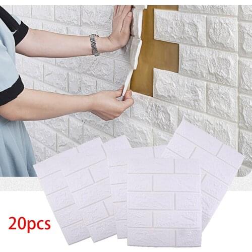 20Pcs Foam 3D Tile Self-adhesive Brick Embossed Wall Stickers Panels Sofa Background Living Room Bedroom 38.5x34.3cm