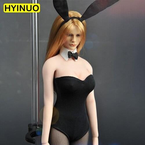 1/6 Scale Sexy Bunny Girl Women Black Thong Low chest EroticFemale Underwear Clothes Clothing Set For12"Action Figure FemaleBody