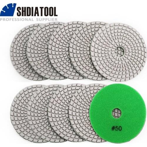 SHDIATOOL10pcs 50# 4"white bond Wet Dia Diamond polishing flexible pad for stone 100mm Grinding disc