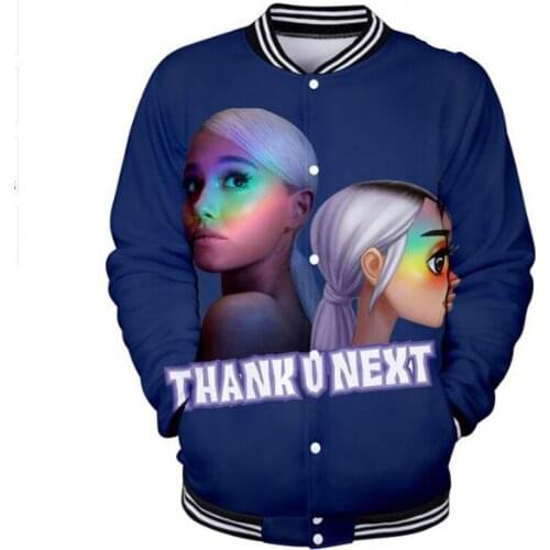 Thank U, Next Ariana Grande 3D Baseball Uniform Outerwear Bomber Jacket Women No Tears Left To Cry Hip Hop Hoodies Streetwear