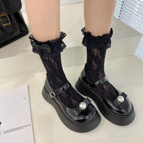 Student Shoes College Girl Student LOLITA Shoes JK Uniform Shoes PU Leather Pearl Bow Knot Buckle Ankle-strap Mary Jane Shoes