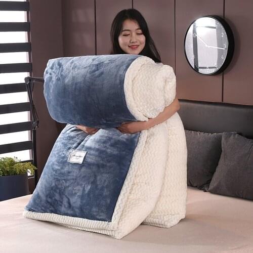 Hmoe Textiles Blue Flannel Quilt Cover Winter Soft Warm Coral Fleece Thickening Warm Duvet Bedding Cover Throw Mechanical Wash