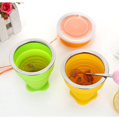 Creative retractable color sports water cup outdoor coffee cup portable travel silicone cartoon folding cup brushing cup